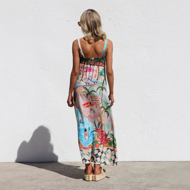 Damen Sommerliches Maxikleid mit buntem Print und luftiger Passform Drune