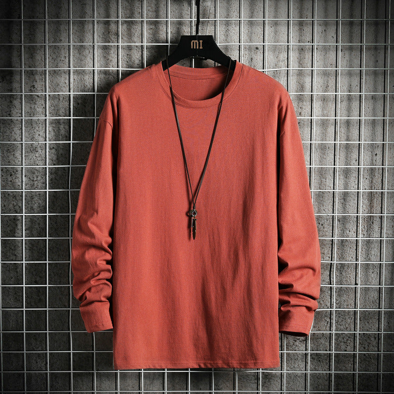 Herren nan lässiges Baumwoll-Basic-Langarmshirt mit Rundhals, Relaxed Fit und verstärkter Saumverarbeitung Drune