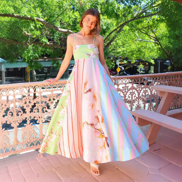 Damen Maxikleid mit floralem Design und verstellbaren Trägern Drune