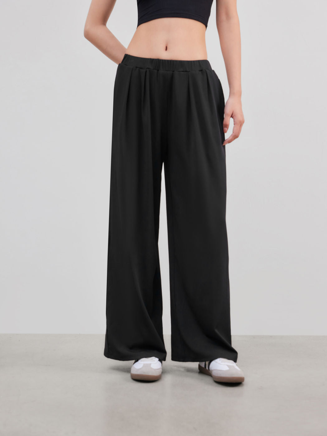 Damen weite Palazzo-Hose mit eleganten Falten und elastischem Bund Drune