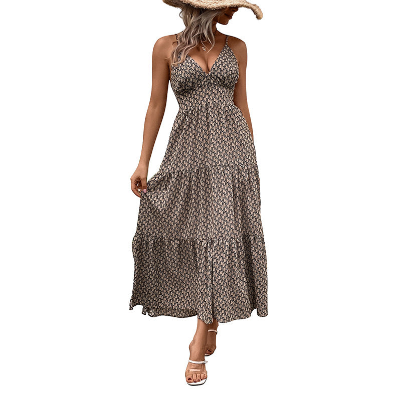 Damen Maxikleid mit Spaghettiträgern und Rüschendetails Drune