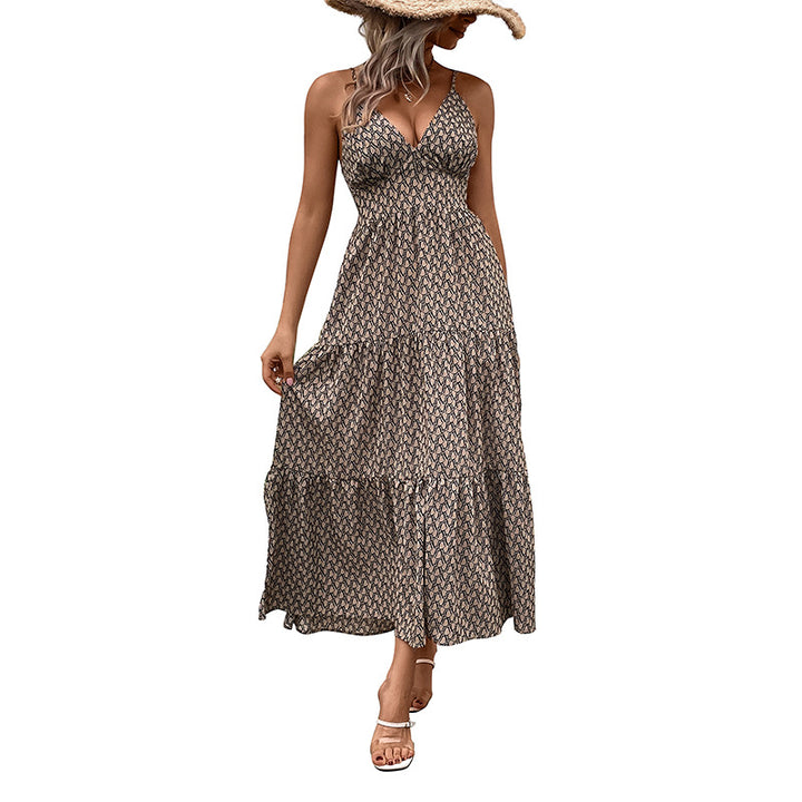 Damen Maxikleid mit Spaghettiträgern und Rüschendetails Drune