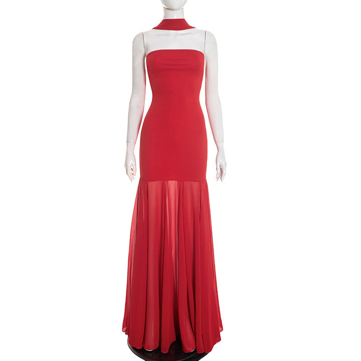 Damen Elegantes Abendkleid mit transparenten Drapierungen Drune