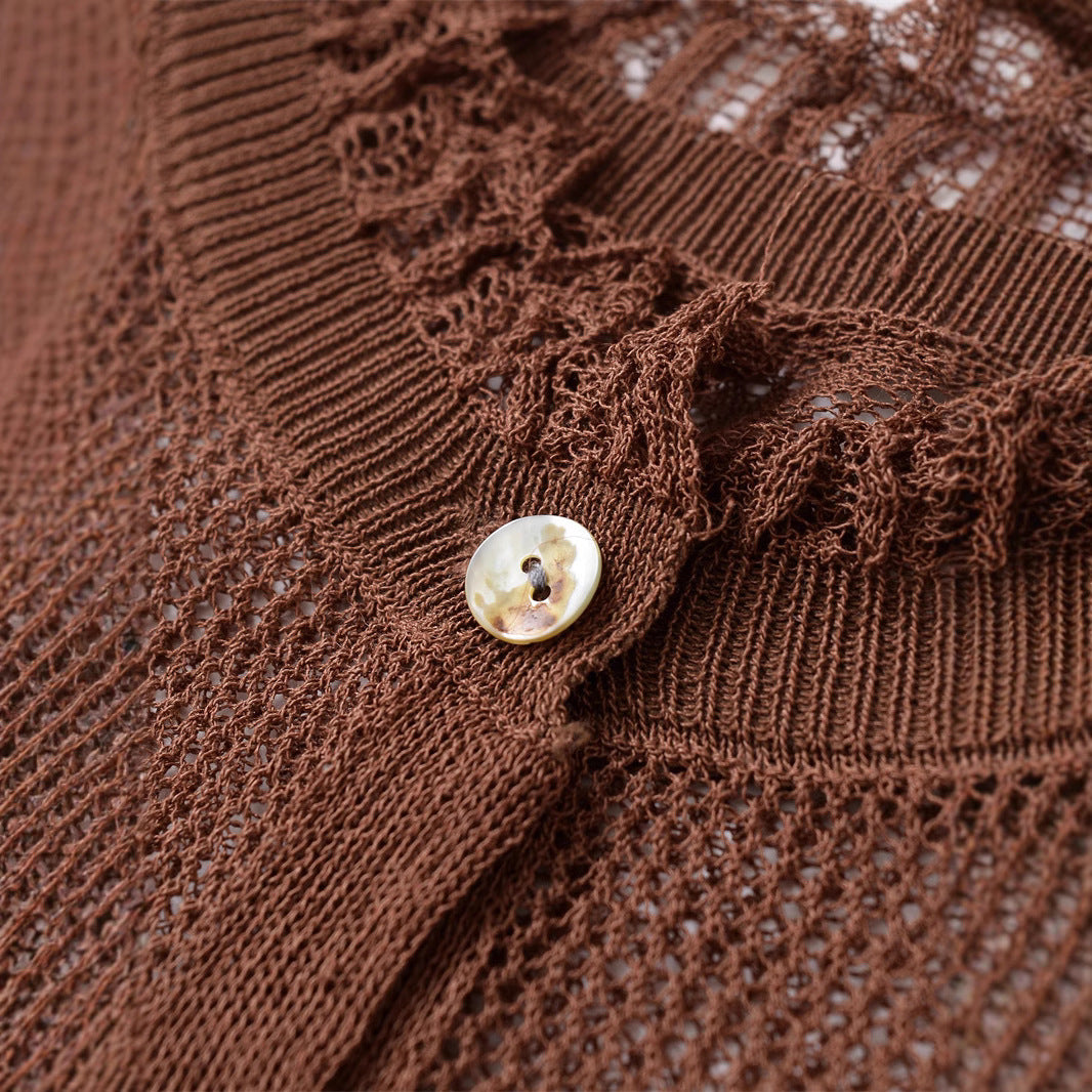 Damen Süßes Strickoberteil mit Rüschendetails und Knopfleiste Drune