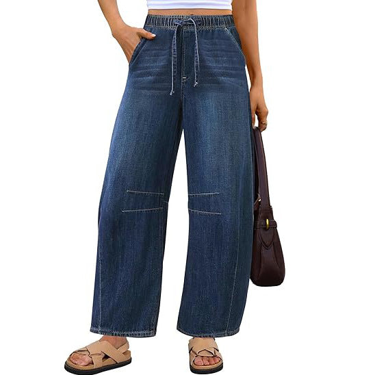 Damen weite Denim-Hose mit elastischem Bund und praktischem Schnitt Drune