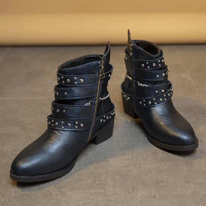 Damen Stiefeletten mit modischem Riemen-Design und dekorativen Akzenten Drune
