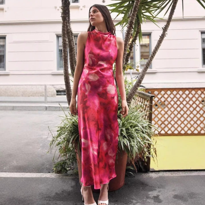 Femme Ärmelloses Blumenmuster Maxi Kleid Drune