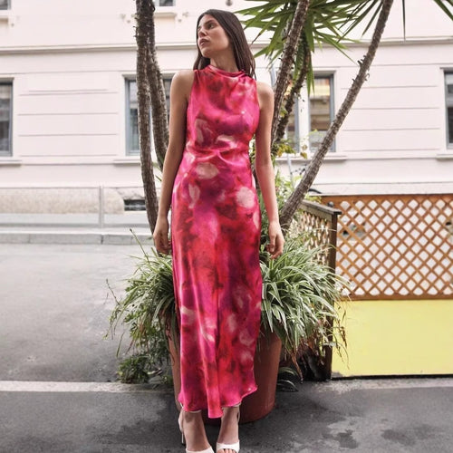 Femme Ärmelloses Blumenmuster Maxi Kleid Drune