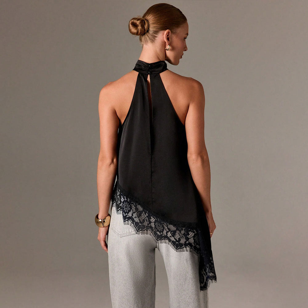 Damen elegantes Haltertop mit raffiniertem Spitzenbesatz Drune