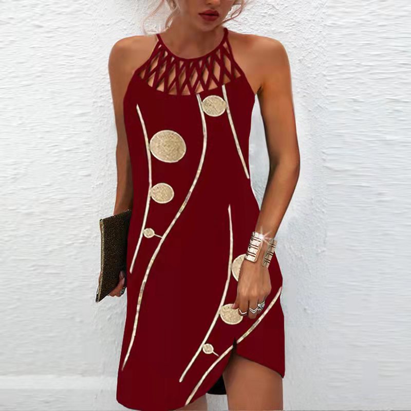 Drune | Positionierung Bedrucktes Mesh Strap Ärmelloses Kleid