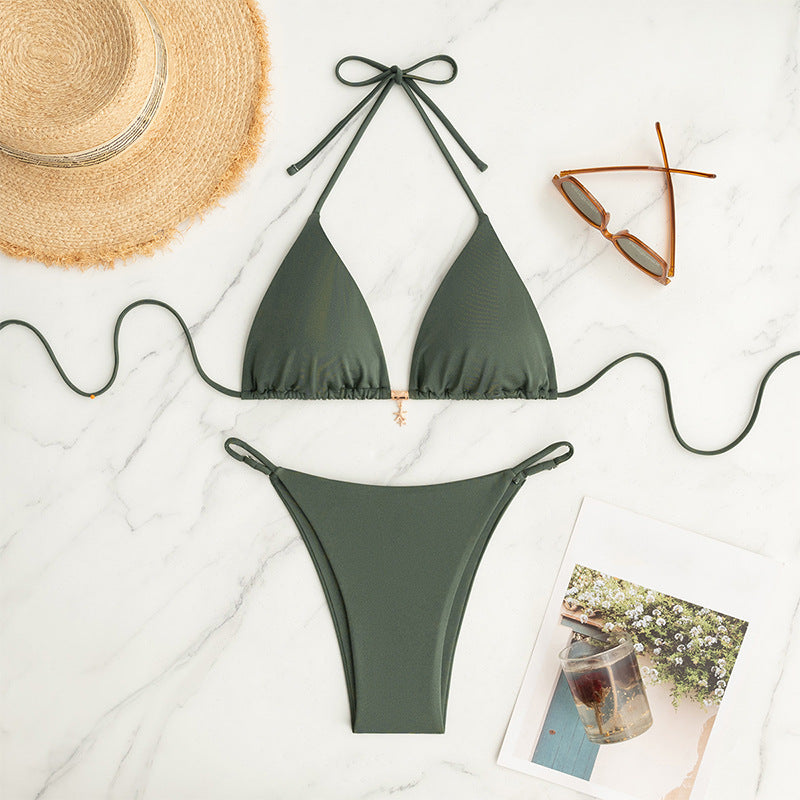 Damen Triangel-Bikini-Set mit verstellbaren Bändern und glatter Oberfläche Drune