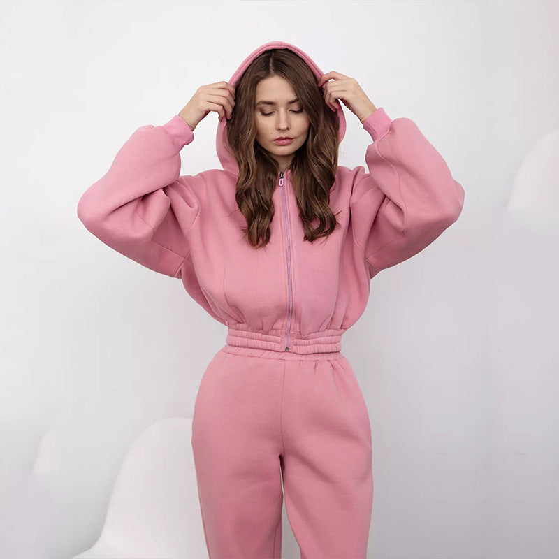 Damen Sportlicher Fleece-Jumpsuit mit Kapuze und weitem Schnitt Drune