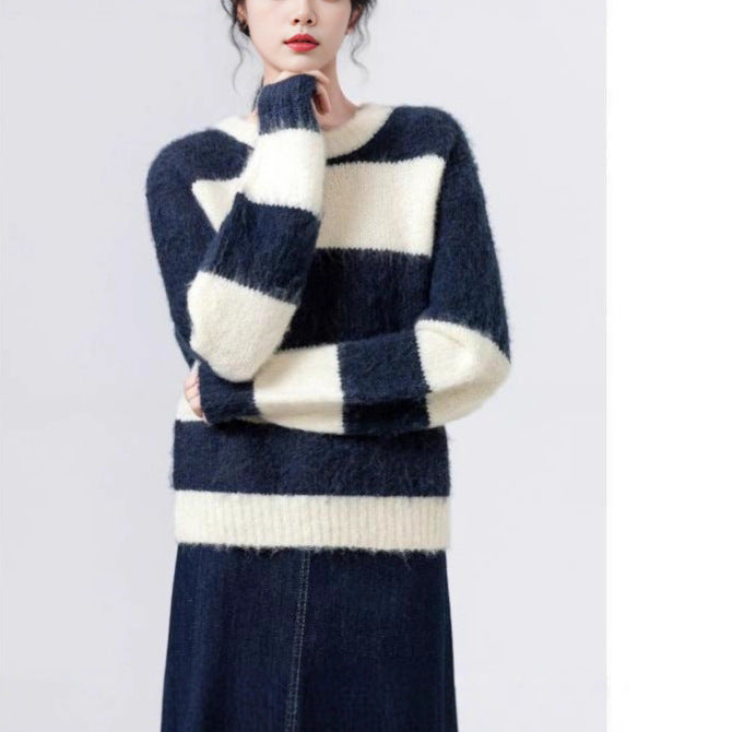 Damen Modischer Kuschel-Pullover mit Streifenmuster Drune