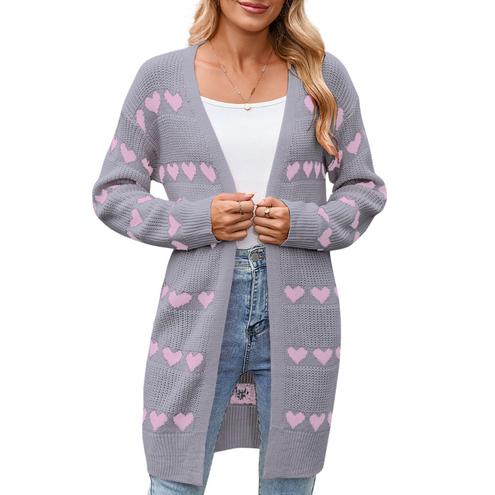 Damen Strickjacke mit herzförmigem Muster Drune