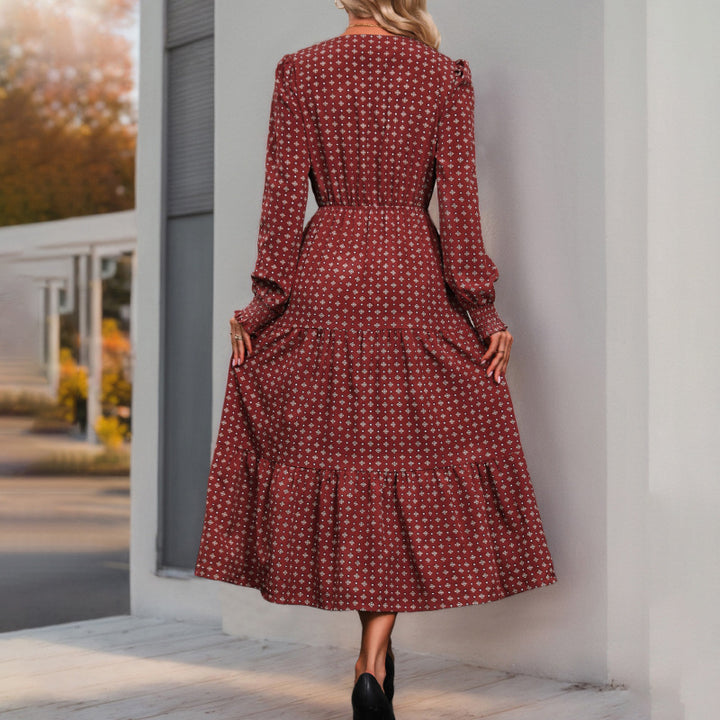Damen Maxikleid mit dekorativem Knopfdesign und Rüschendetails Drune