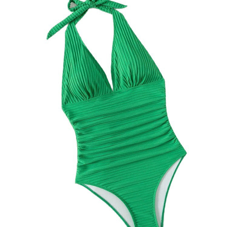 Damen Einteiler Badeanzug mit voluminöser Raffung und schmeichelndem V-Ausschnitt Drune