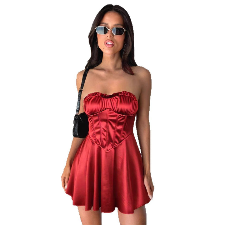 Damen trägerloses Minikleid mit Raffungen und figurschmeichelndem Schnitt Drune