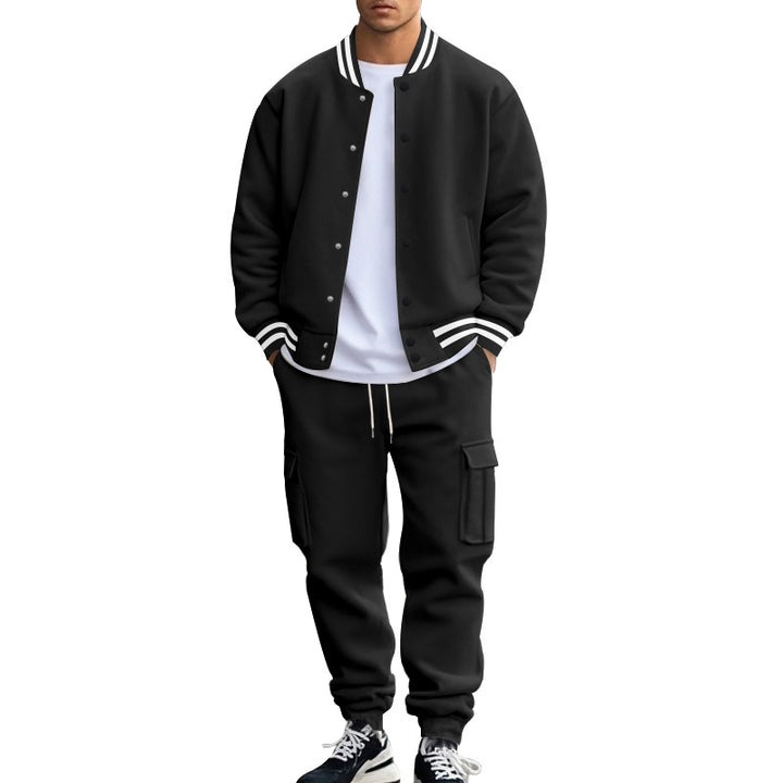 Herren nan sportives College-Set aus Sweatjacke mit Druckknöpfen und Cargo-Jogginghose mit Tunnelzug Drune