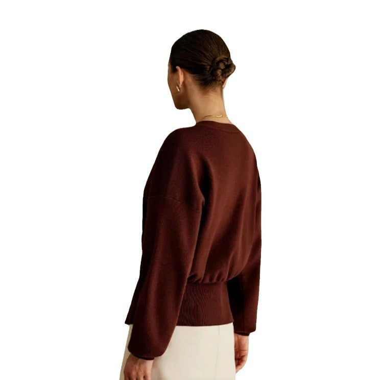 Damen Elegante Strickjacke mit tiefem V-Ausschnitt und dekorativem Knopf Drune