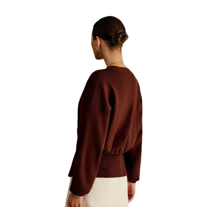 Damen Elegante Strickjacke mit tiefem V-Ausschnitt und dekorativem Knopf Drune