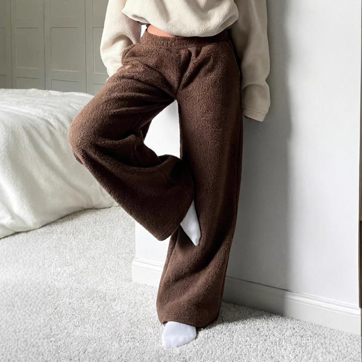 Damen Flauschige Jogginghose mit elastischem Bund und Seitennahttaschen Drune