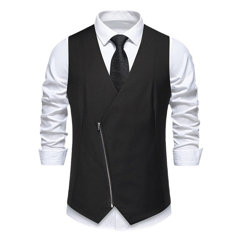 Herren moderne Anzugweste mit asymmetrischem Reißverschluss und eleganter Passform Drune