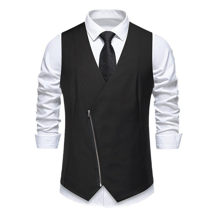 Herren moderne Anzugweste mit asymmetrischem Reißverschluss und eleganter Passform Drune