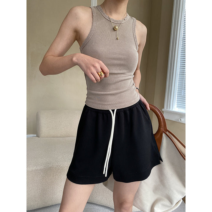 Damen lockere Sommerhose aus atmungsaktiven Materialien mit elastischem Bund und seitlichen Taschen Drune