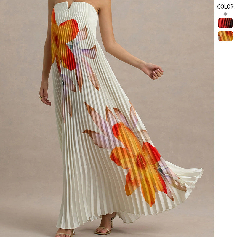 Damen Maxikleid mit plissiertem Design und floralem Druck Drune