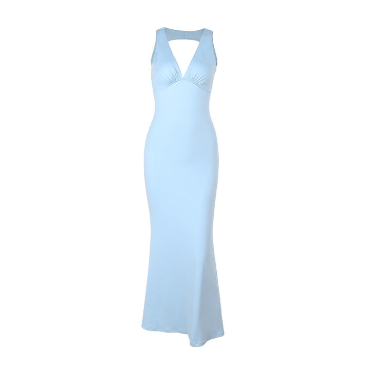 Damen Figurbetontes Maxikleid mit V-Ausschnitt und eleganter Drapierung Drune