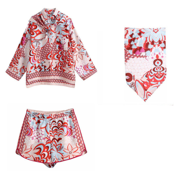 Damen Blusenset mit floralem Muster und Shorts Drune