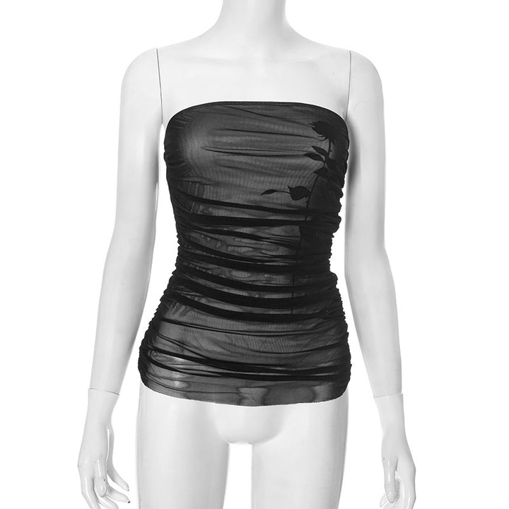 Damen Bandeau-Top mit Raffung und transparentem Stoff Drune