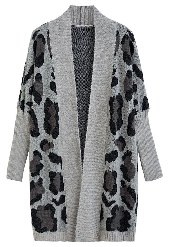 Damen Leichte Strickjacke mit modernem Leopardenmuster und offener Front Drune