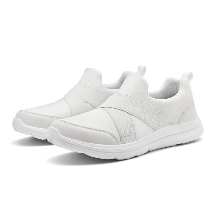 Damen nan elastischer Slip-On Komfort-Sneaker mit atmungsaktivem Strickoberteil, gekreuzten Stretchriemen und dämpfender EVA-Sohle Drune