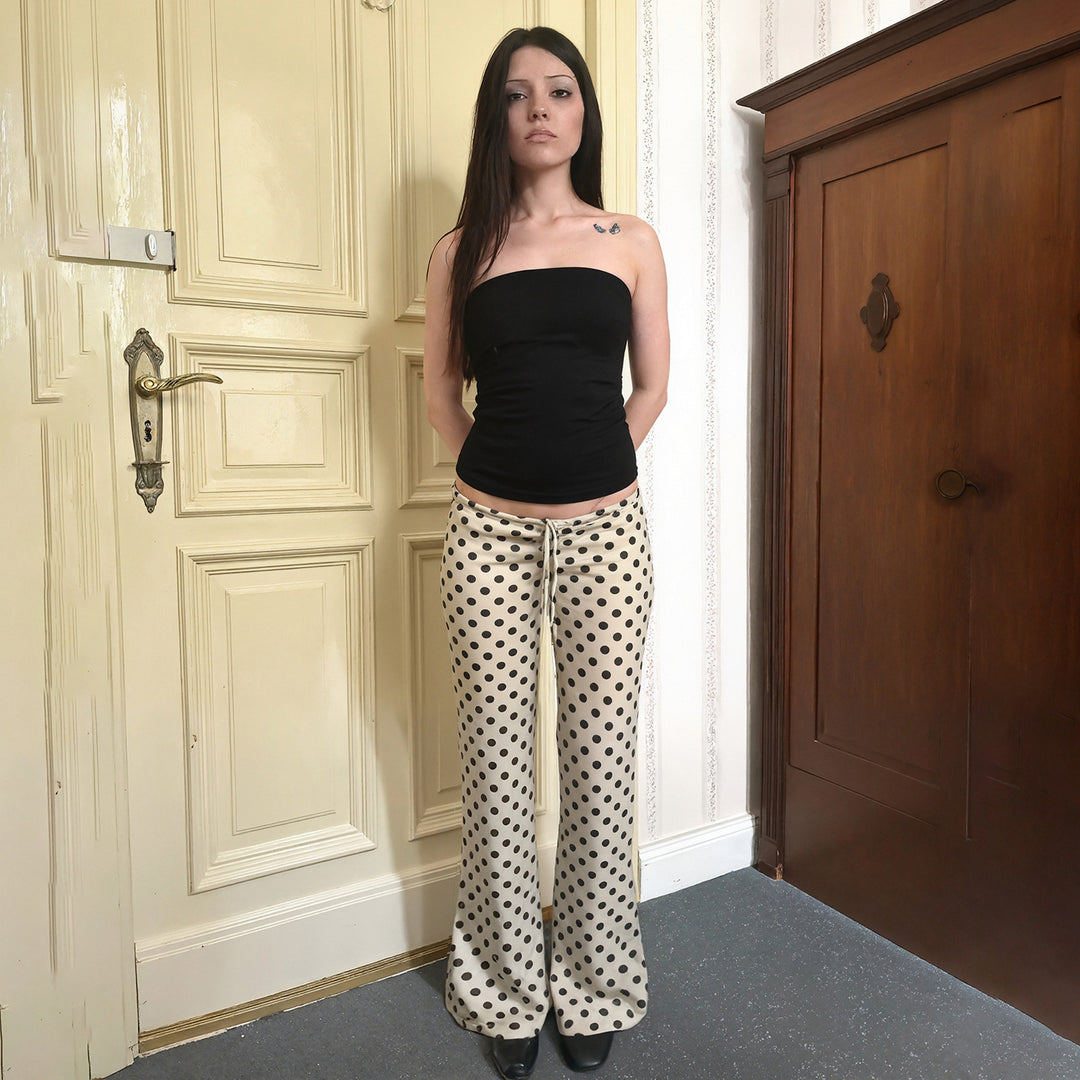 Damen Flared Pants mit modischem Punktmuster und verstellbarem Taillenband Drune