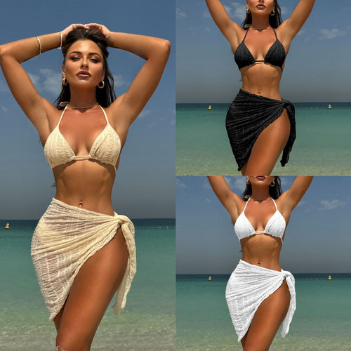Damen Triangel-Bikini-Set mit strukturierter Oberfläche und verspieltem Rock Drune