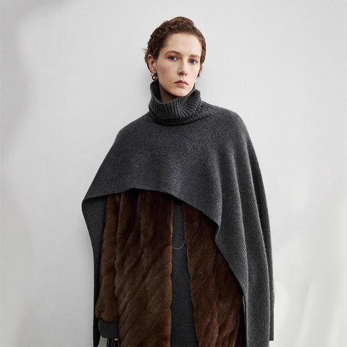 Damen eleganter und moderner Poncho mit extragroßen Kragen Drune