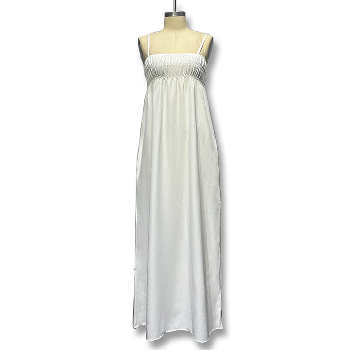 Damen Maxi-Kleid mit gerafftem Oberteil und seitlichen Taschen Drune