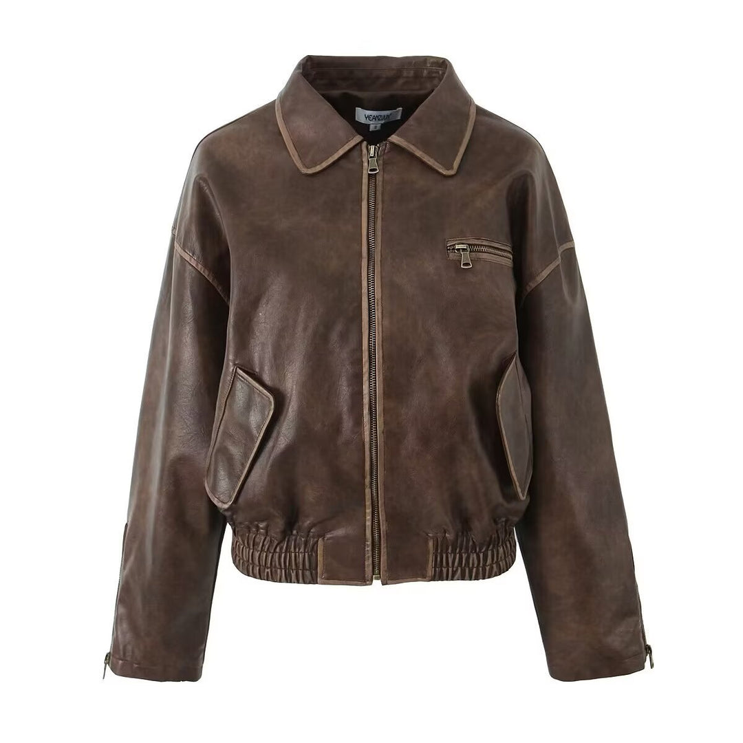 Damen Lederjacke mit modernem Schnitt und praktischen Reißverschlusstaschen Drune