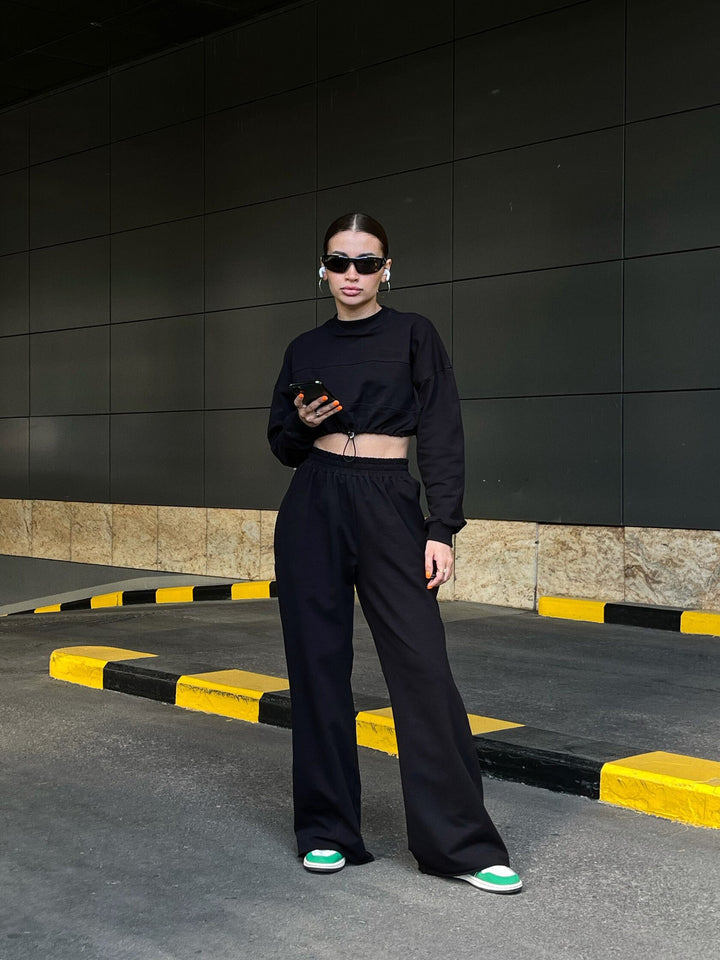Damen cropped Sweatshirt und weit geschnittene Jogginghose Set Drune