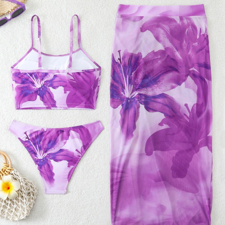 Damen Bikini-Set mit floralem Balconette-Oberteil und transparentem Wickelrock Drune