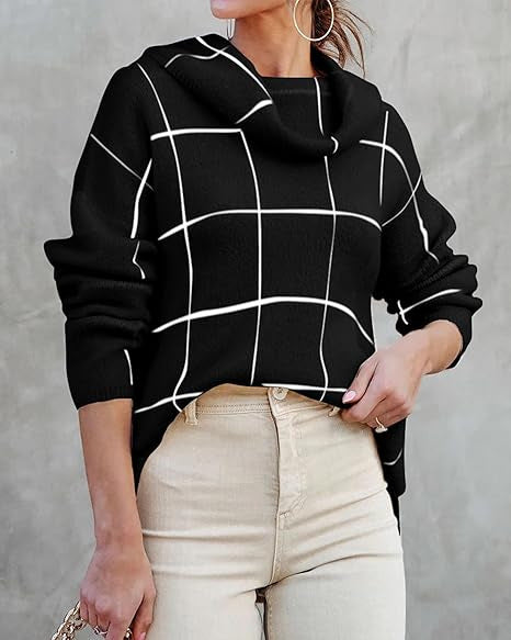 Damen Kariertes Hoodie mit Taschen und lässigem Schnitt Drune