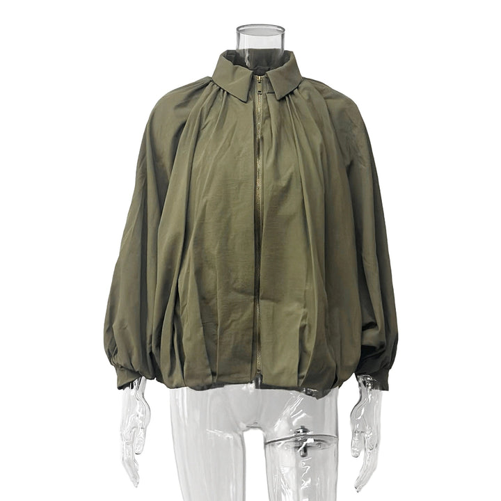 Damen lässige Blousonjacke mit voluminösen Ärmeln und hohem Kragen Drune