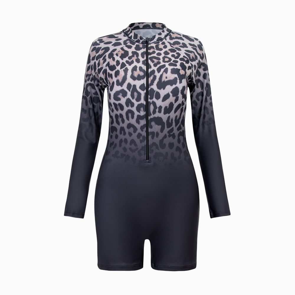 Damen Sportlicher Langarmanzug mit Reißverschluss und trendigem Leopardenmuster Drune