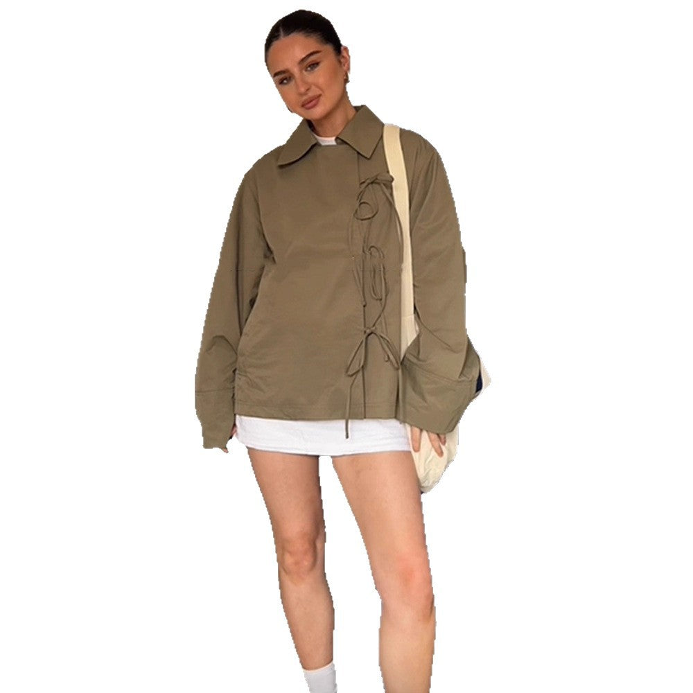 Damen lässige Windjacke mit verstellbarem Kordelzug Drune
