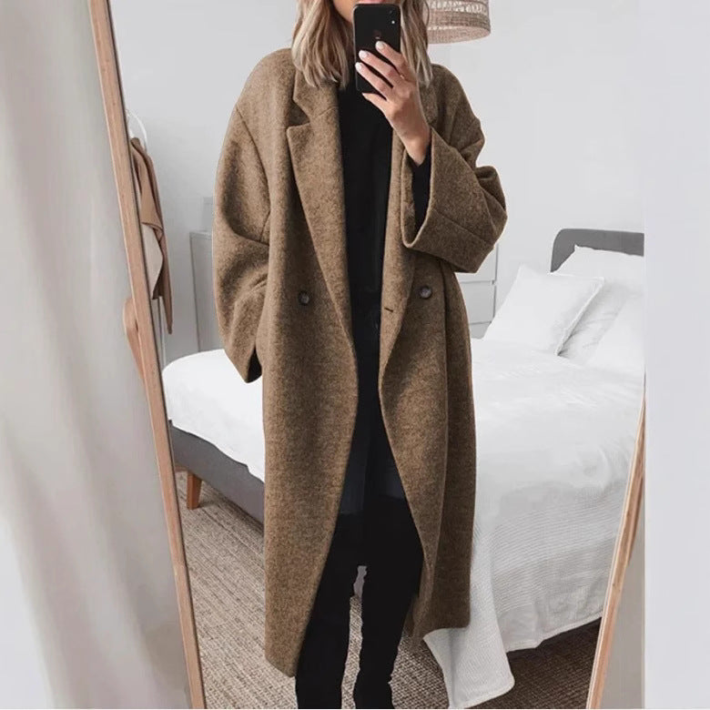 Damen Oversized Wollmantel mit doppelter Knopfleiste und elegantem Schnitt Drune