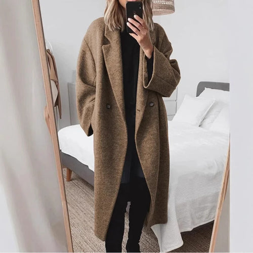 Damen Oversized Wollmantel mit doppelter Knopfleiste und elegantem Schnitt Drune