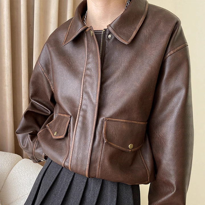 Damen Modische Jacke aus hochwertigem Kunstleder Drune