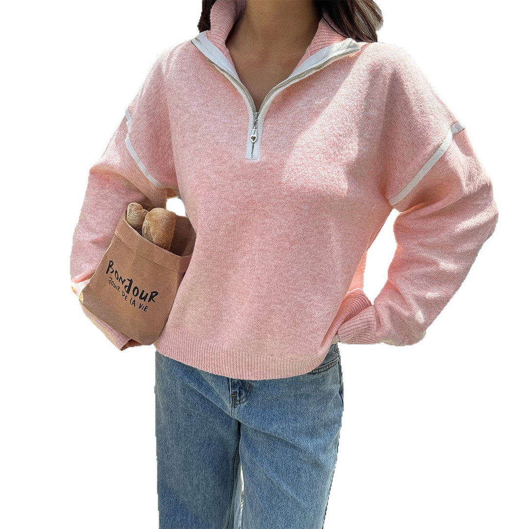 Damen Sportlicher Pullover mit halbem Reißverschluss und langen Ärmeln Drune