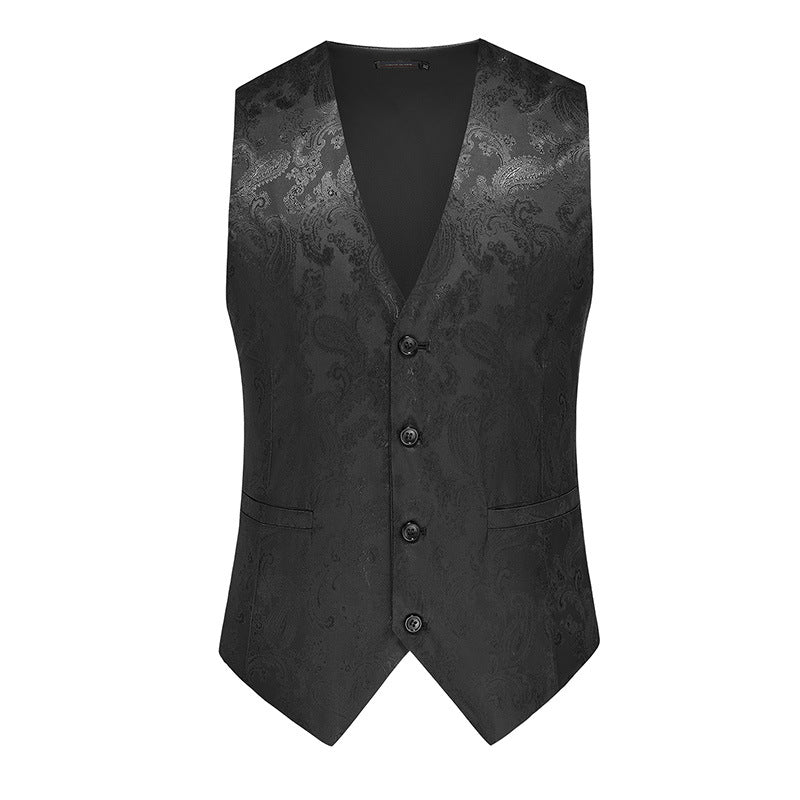 Herren nan feine Jacquard-Anzugweste mit V-Ausschnitt, Zierknöpfen und schmaler Silhouette Drune